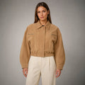 The Elara Cropped Suede Jacket in Camel — front