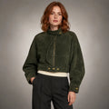 The Arden Asymmetric Suede Jacket in Forest Green — front