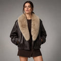 The Wren Faux-Fur Aviator in Espresso Brown — front