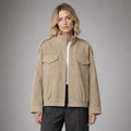 The Hadley Oversized Suede Utility Jacket in Beige — front