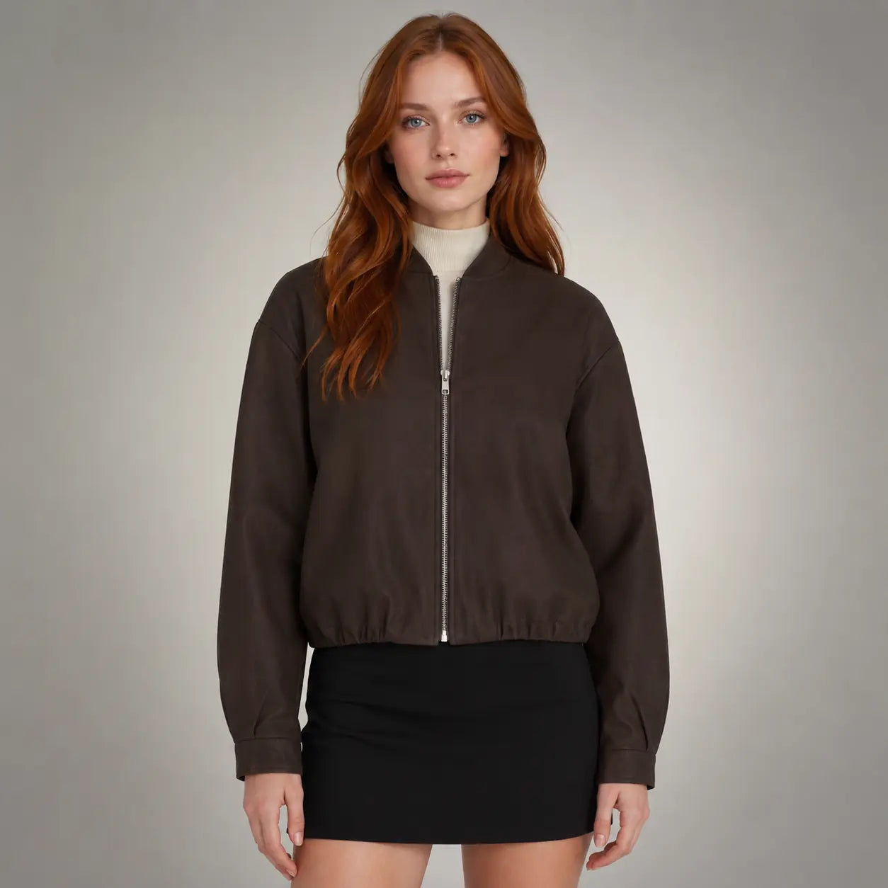 The Sloane Minimal Bomber in Espresso Brown — front
