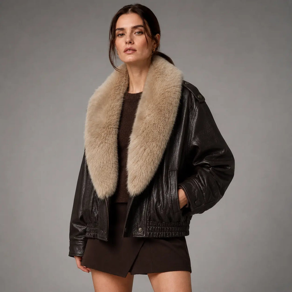 The Wren Faux-Fur Aviator in Espresso Brown — second view