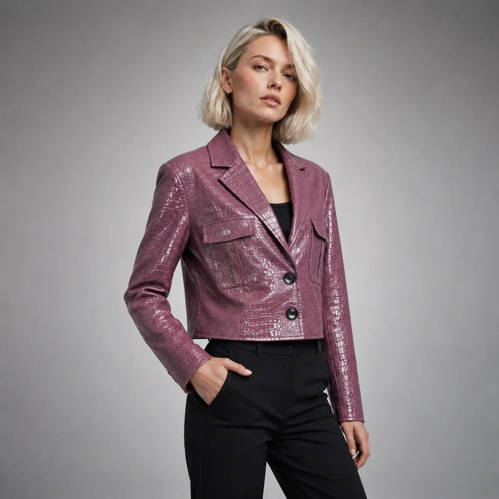 The Vivienne Croc-Embossed Blazer in Plum — second view