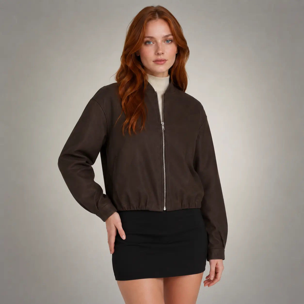 The Sloane Minimal Bomber in Espresso Brown — second view