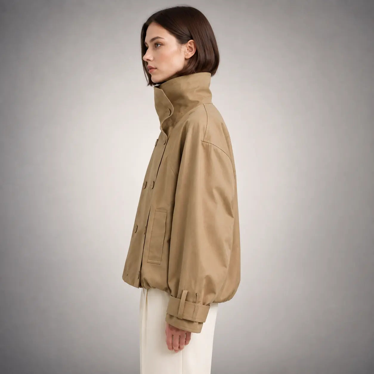 The Auden Funnel-Neck Jacket in Khaki — side
