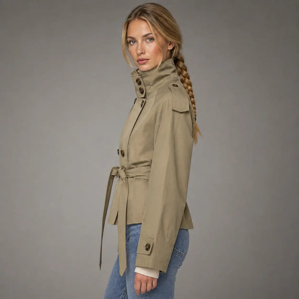 The Marlow Cropped Trench Jacket in Khaki — side