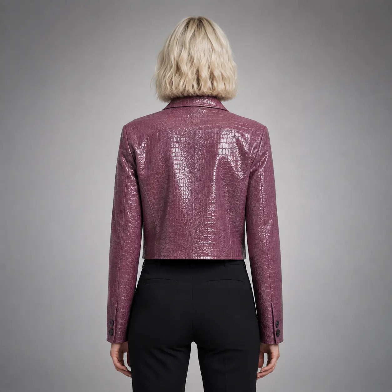 The Vivienne Croc-Embossed Blazer in Plum — back
