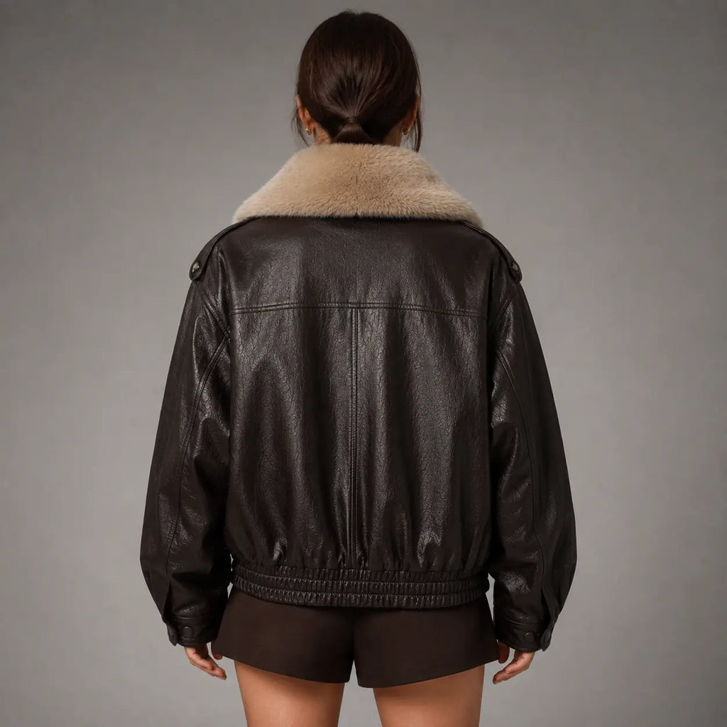 The Wren Faux-Fur Aviator in Espresso Brown — back
