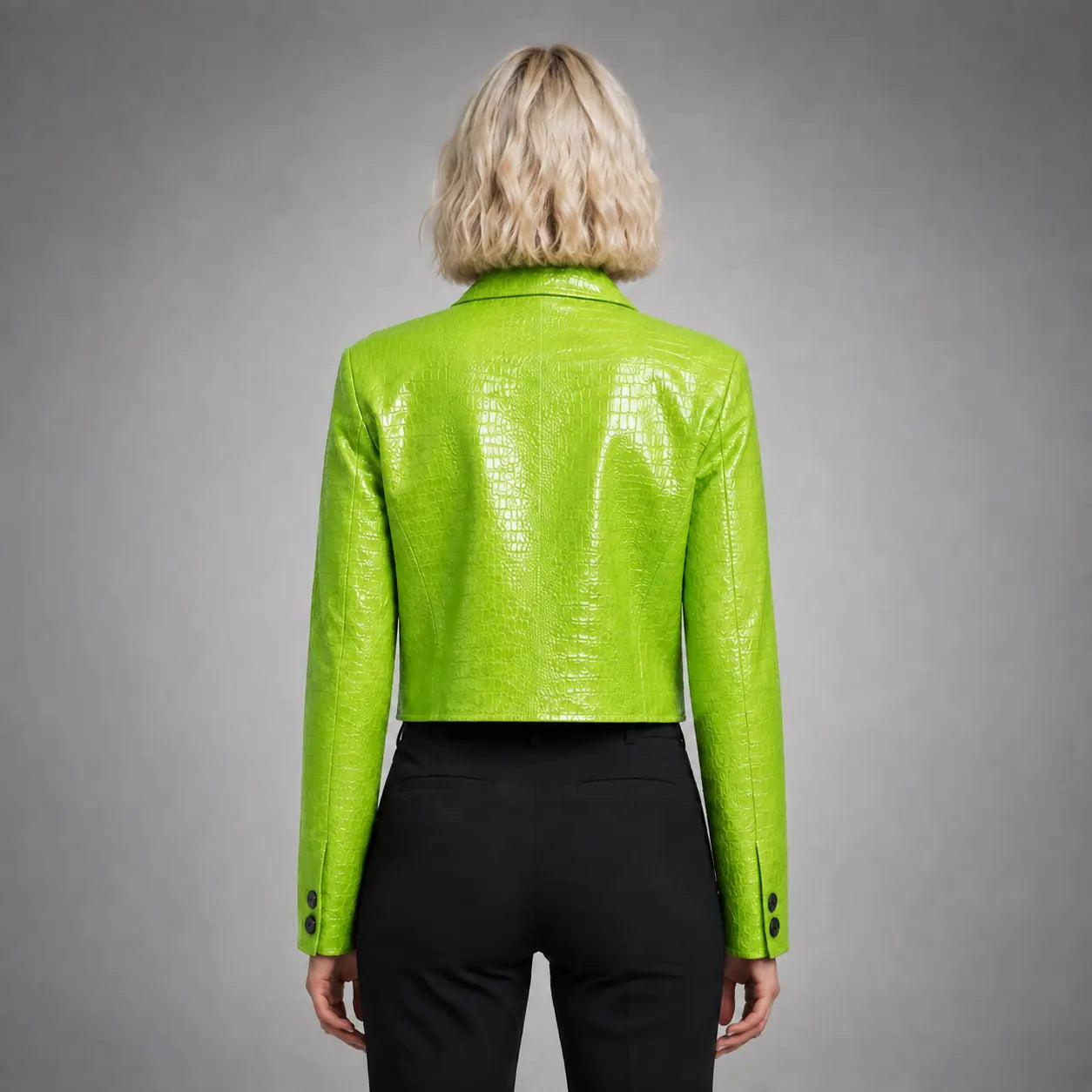 The Vivienne Croc-Embossed Blazer in Lime Green — back