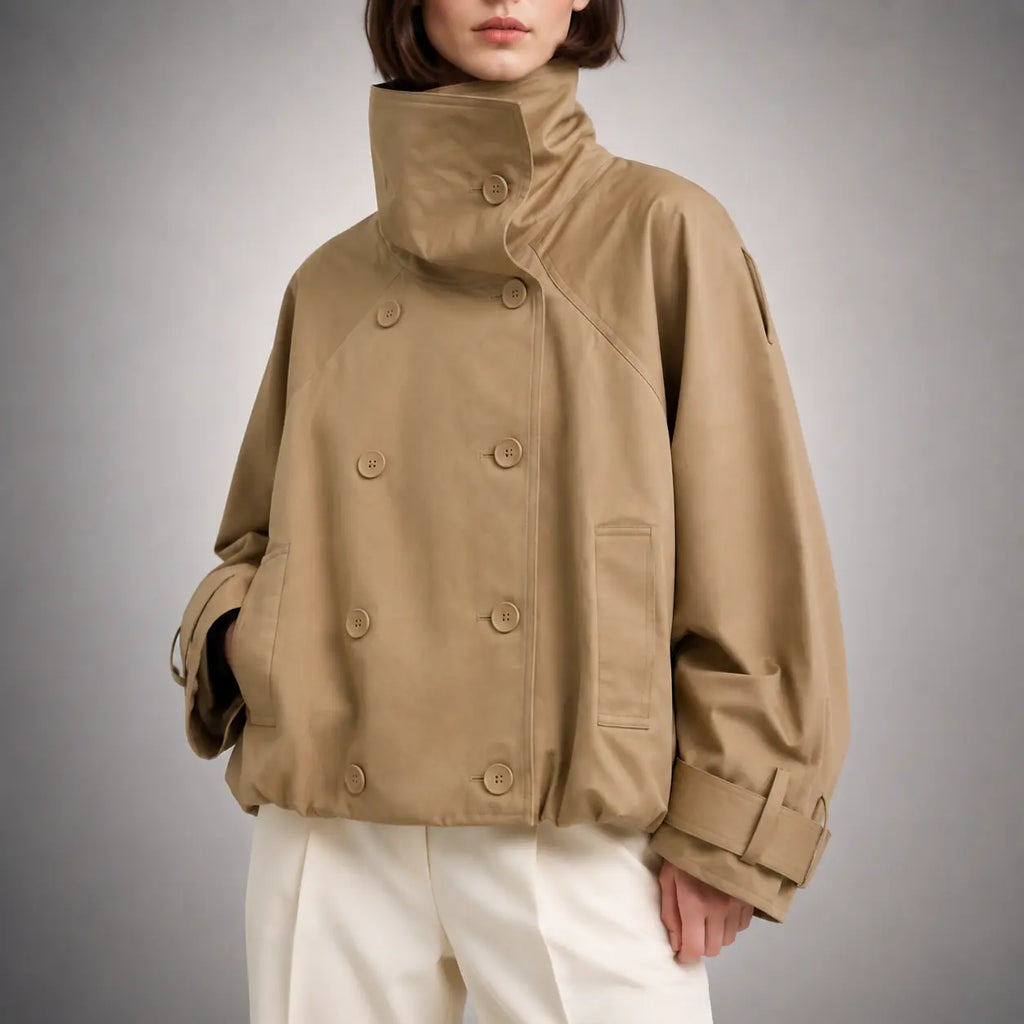 The Auden Funnel-Neck Jacket in Khaki — detail